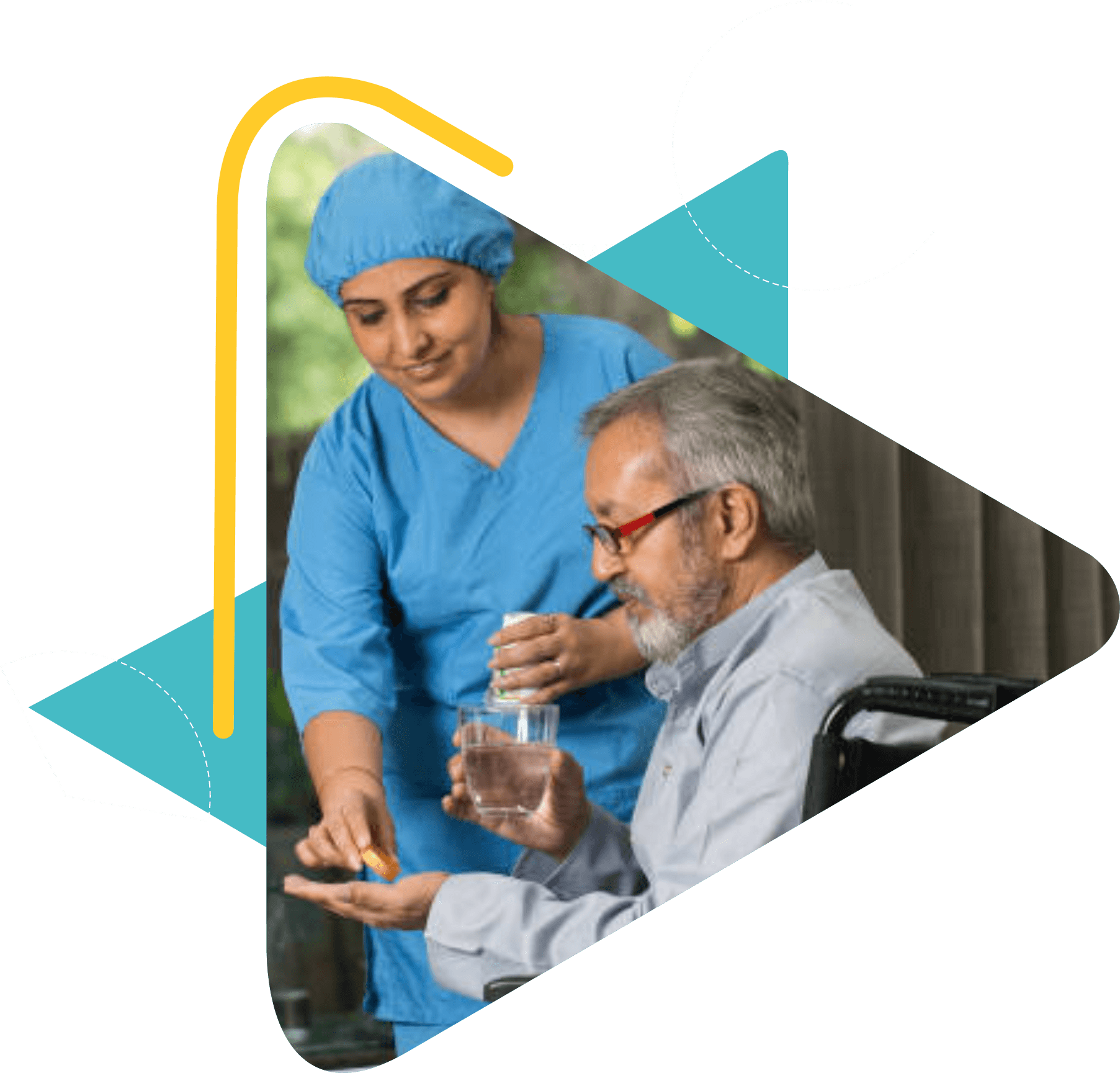 Pathway Homecare nurse giving medicine to a senior patient at home
